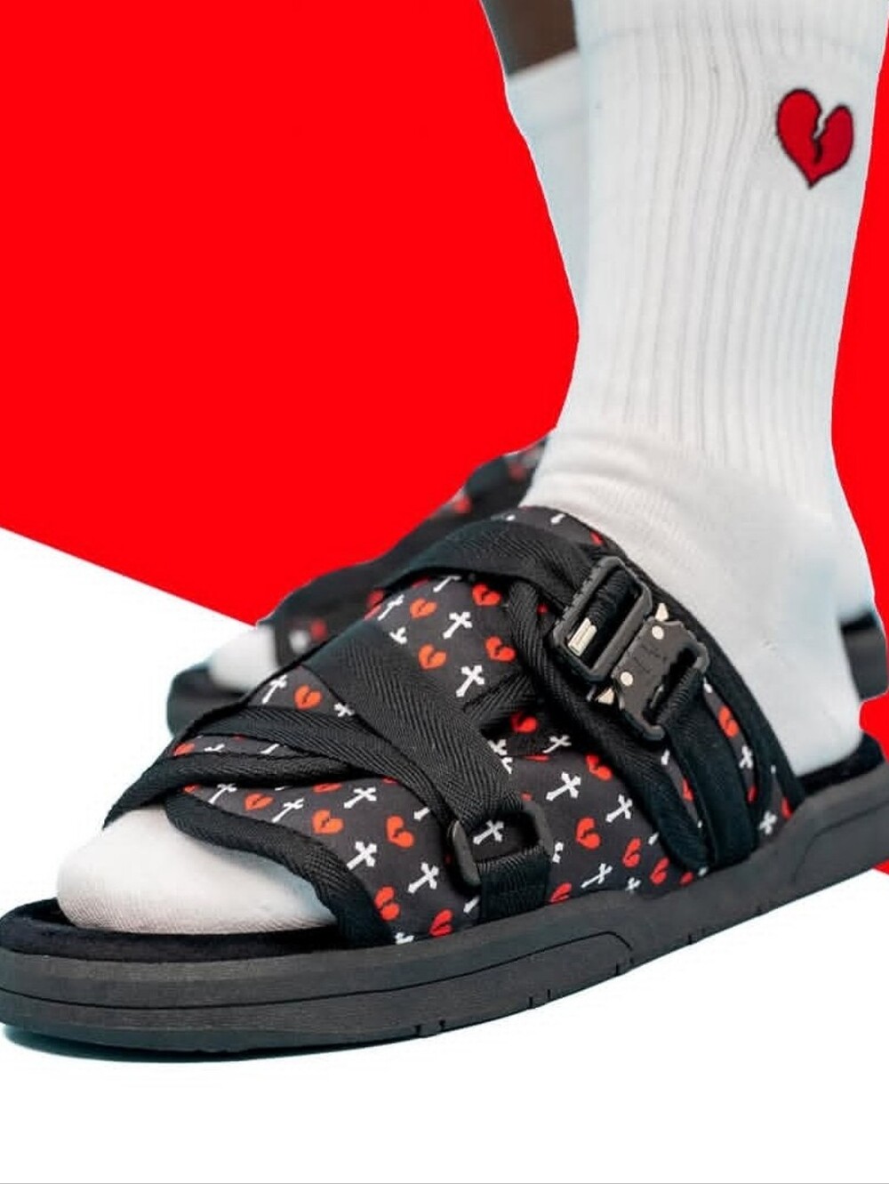 Draco Slides Heartbreak Edition Black Graphic Sandals Men's Size 11/12